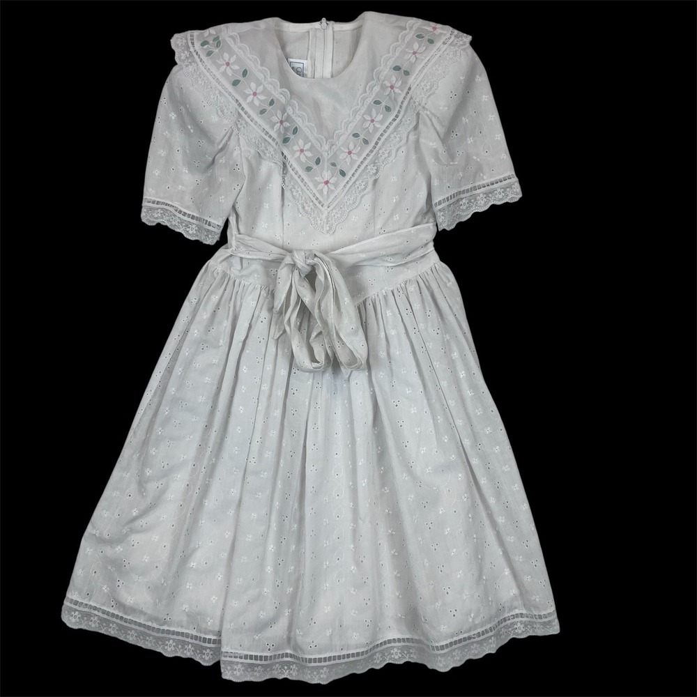 Vintage Jessica McClintock Gunne Sax Dress Girl‎ Size 7 Lace Floral  USA